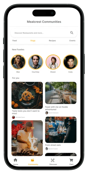 A screenshot of Mealcrest platform showing Mealcrest communities.