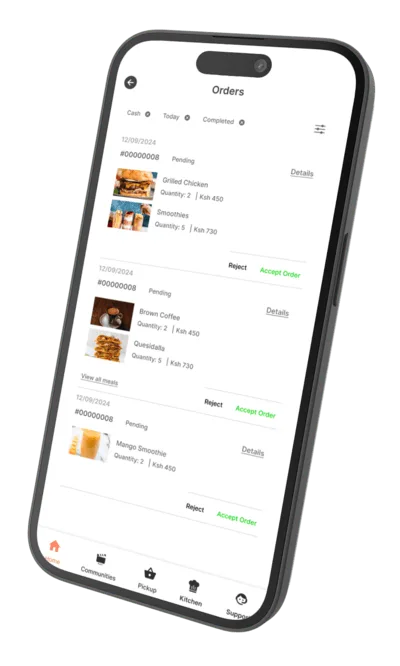 A screenshot of Mealcrest platform showing order management.